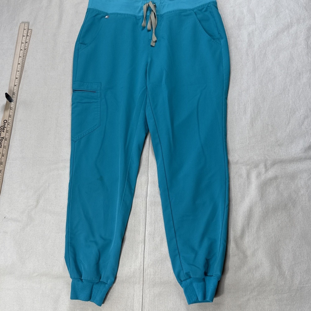 FIGS Pants Womens M Teal Zamora Jogger Scrub Elastic Waist Zip Pockets